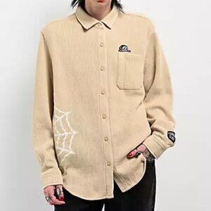 Khaki Long Sleeve Thermal Button Up Shirt by Lurking Class Size M